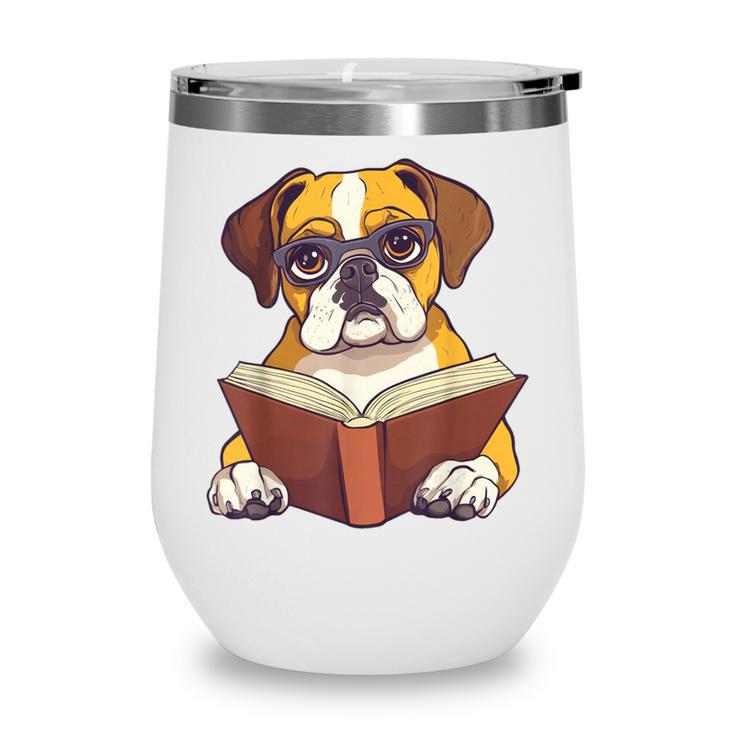 Cute Dog Boxer Reading Book Wine Tumbler
