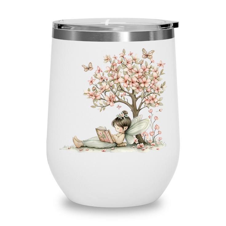 Cute Fairy Reading Fairycore Aesthetic Book Lover Wine Tumbler