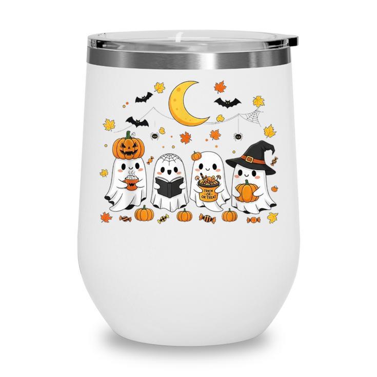 Cute Ghost Drinking Coffee Halloween Fall Ghost Book Reading Wine Tumbler