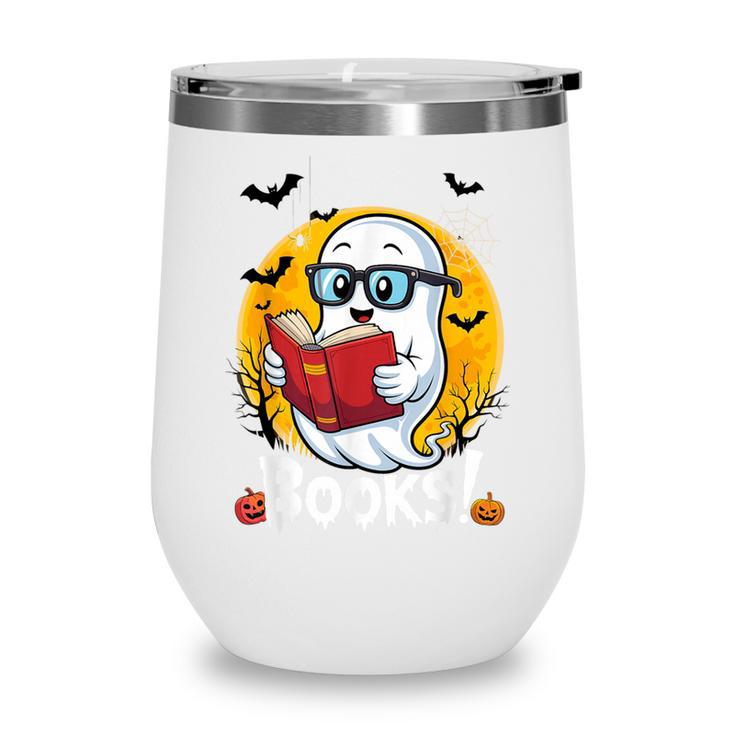 Cute Ghost Reading Book Retro Halloween Librarian Wine Tumbler