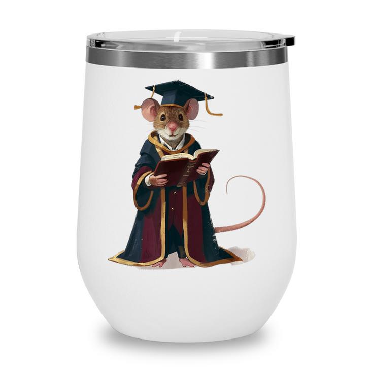 Cute Mouse Reading Book Graduation Wine Tumbler