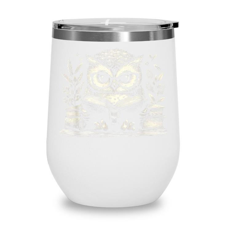 Cute Owl Reading Book Graphic Art Wine Tumbler