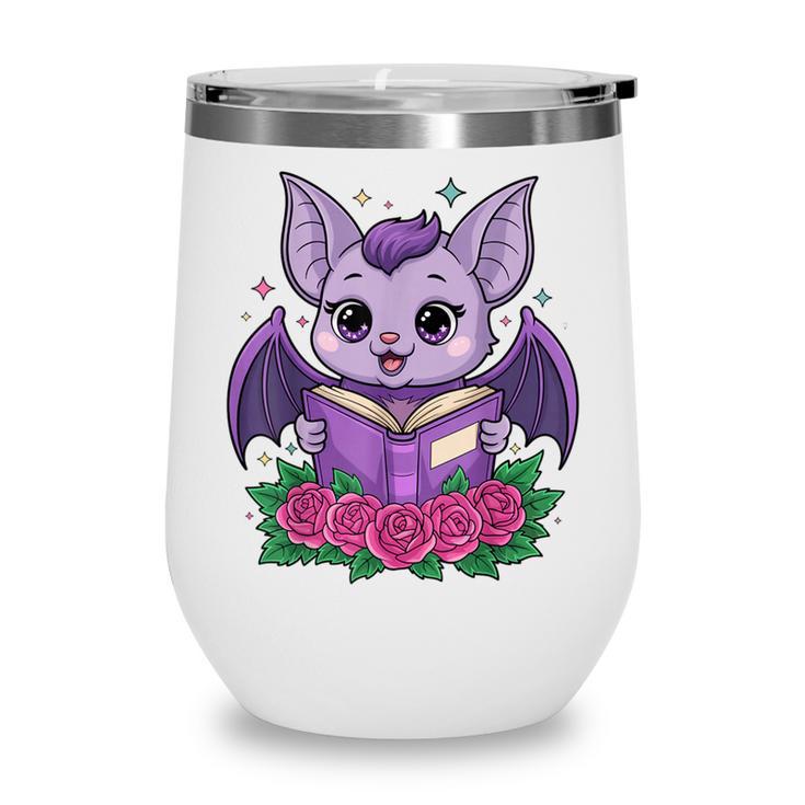 Cute Pastel Goth Bat Reading Book Wine Tumbler