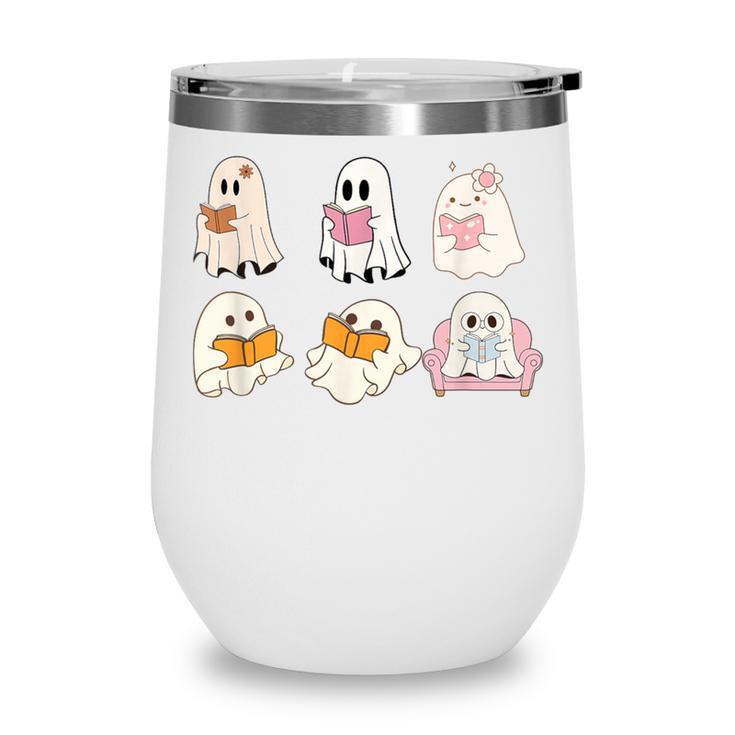 Cute Spooky Reading Book Halloween Fall Ghost Autumn Wine Tumbler Cute Spooky Reading Book Halloween Fall Ghost Autumn Wine Tumbler
