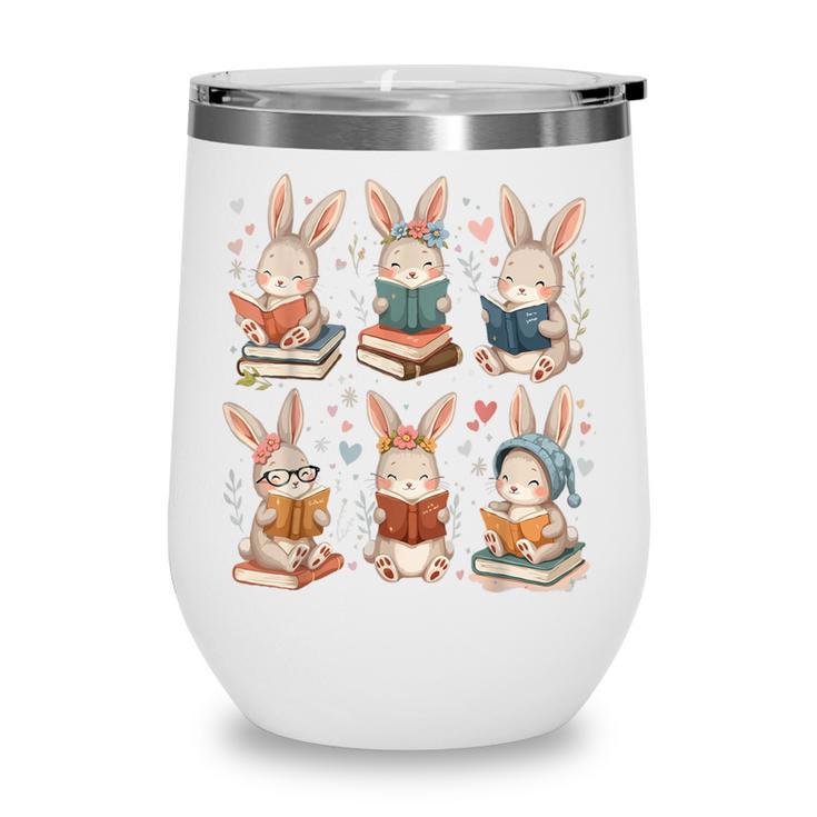 Cute Teacher Bunny Rabbit Reading Easter Bunnies Book Lovers Wine Tumbler