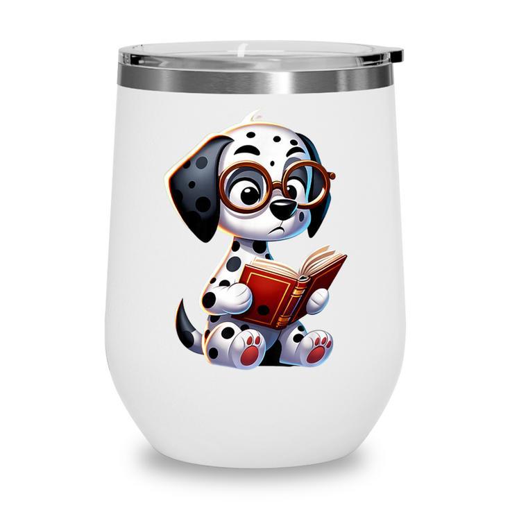Dalmatian Reading a Book Dog Wine Tumbler