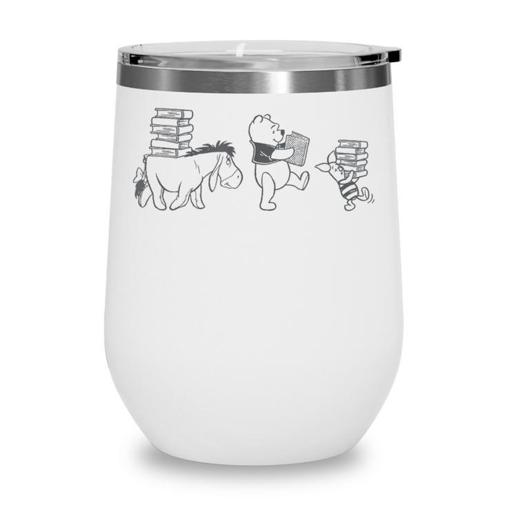 Disney Winnie The Pooh Eeyore Pooh & Piglet Carrying Books Wine Tumbler