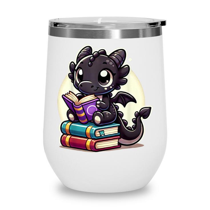 Dragon Reading A Book Cute Bookworm Book Lover Wine Tumbler