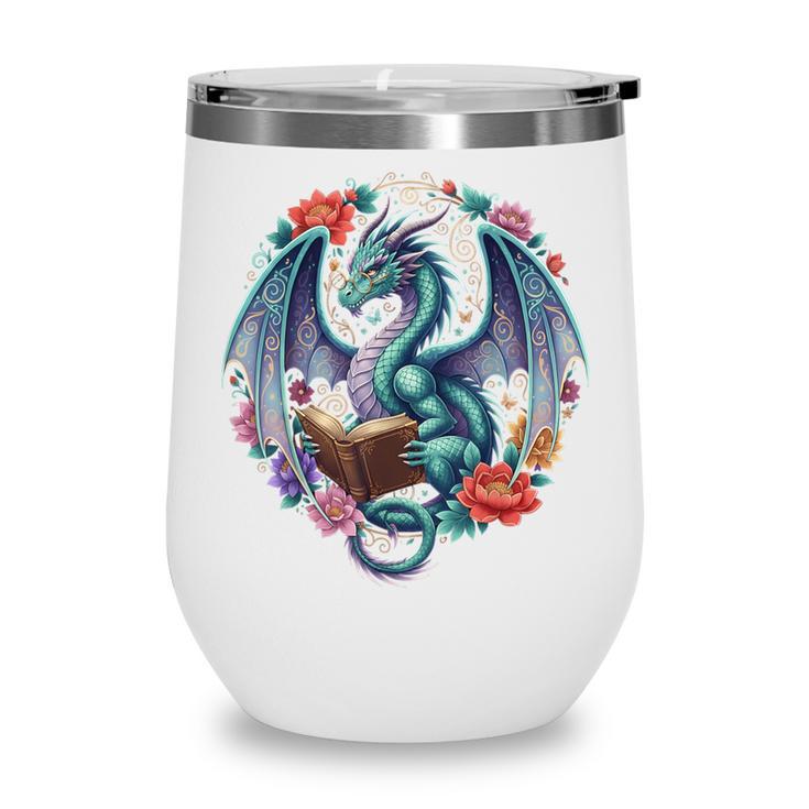 Dragon Reading Book Girls Kids Bookworm Book Lover Wine Tumbler