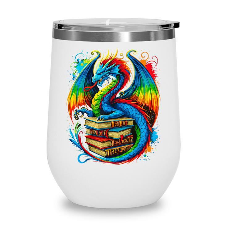 Dragon Reading Colorful Fantasy Book Lover Wine Tumbler
