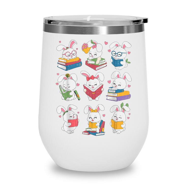 Easter Teacher Cute Bunny Reding Books Librarian Bookworm Wine Tumbler