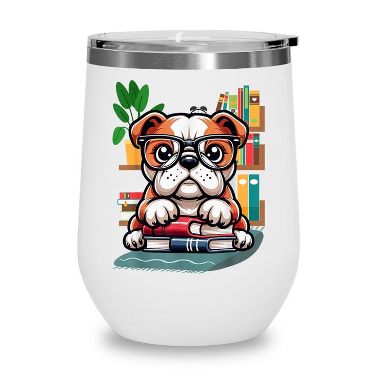 English Bulldog Reading a Book Dog Wine Tumbler