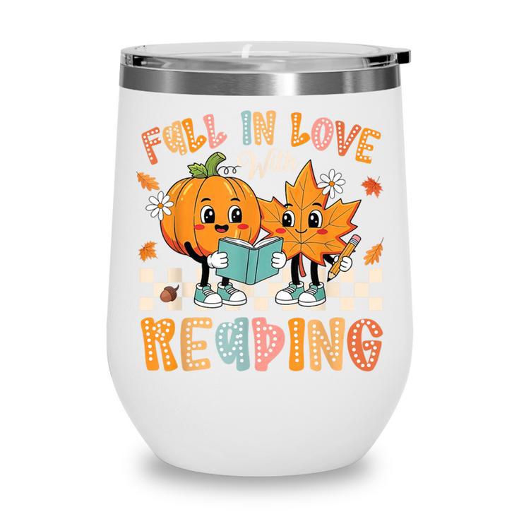 Fall In Love With Reading Thanksgiving Pumpkin Book Lover Wine Tumbler Fall In Love With Reading Thanksgiving Pumpkin Book Lover Wine Tumbler