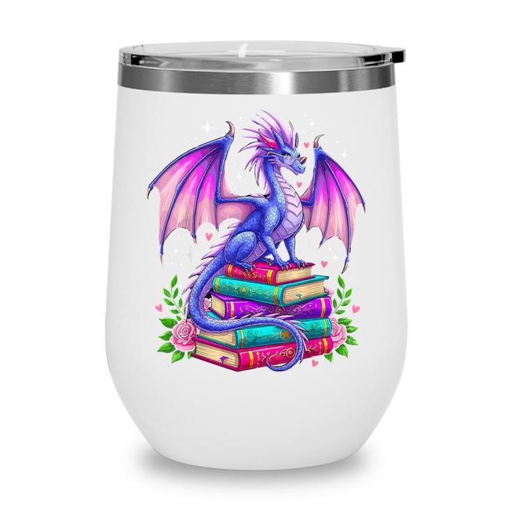 Fantasy Dragon Reading Books Bookworm Wine Tumbler