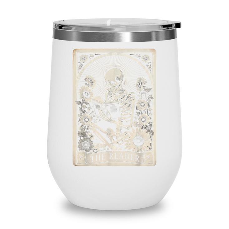 Floral The Reader Tarot Card Skeleton Reading Book Wine Tumbler
