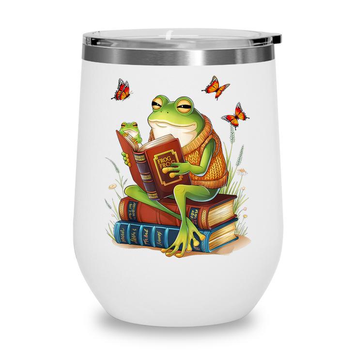 Frog & Toad Fishing Vintage Classic Book Frog Reading Book Wine Tumbler