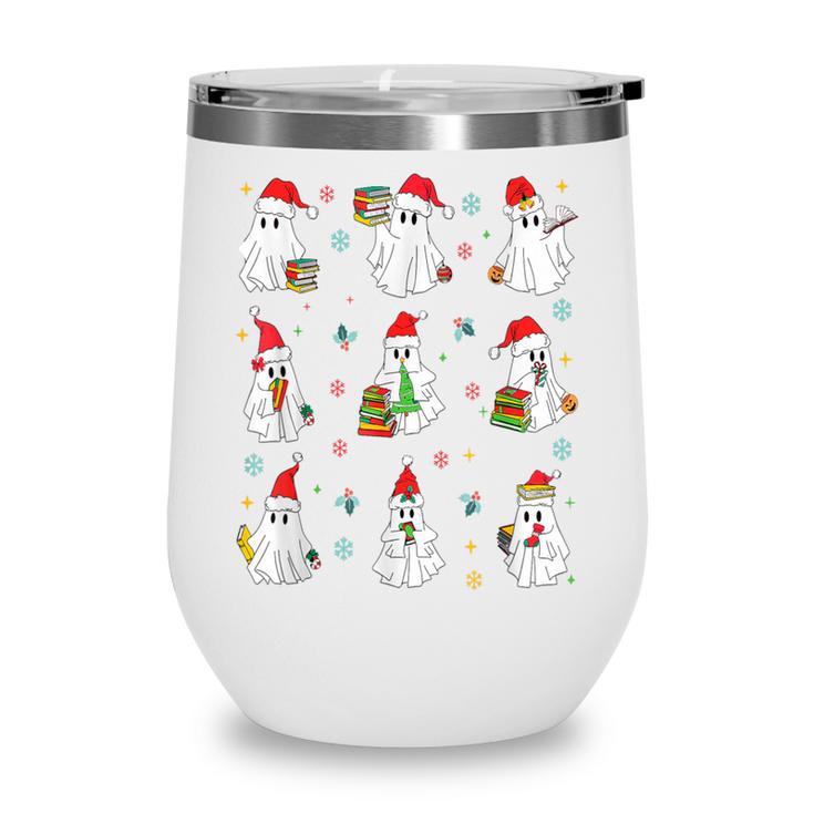 Ghosts Wearing Santa Hats Reading Books Christmas Book Lover Wine Tumbler Ghosts Wearing Santa Hats Reading Books Christmas Book Lover Wine Tumbler