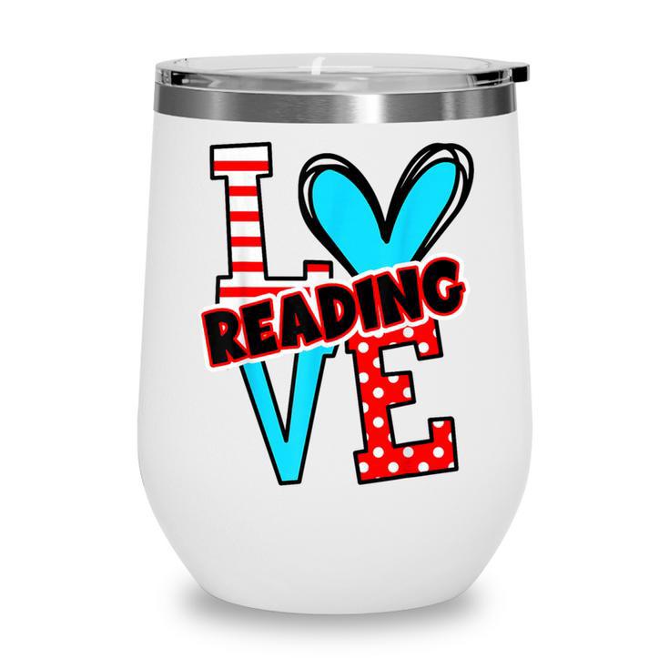 I Heart Books Love Reading Red And Stripe Animated Cat For Men Women Girls Kids Wine Tumbler
