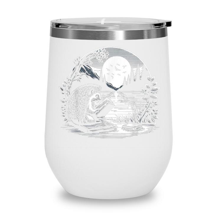 Hedgehog Reading Book Full Moon Lake Scenery Wine Tumbler Hedgehog Reading Book Full Moon Lake Scenery Wine Tumbler