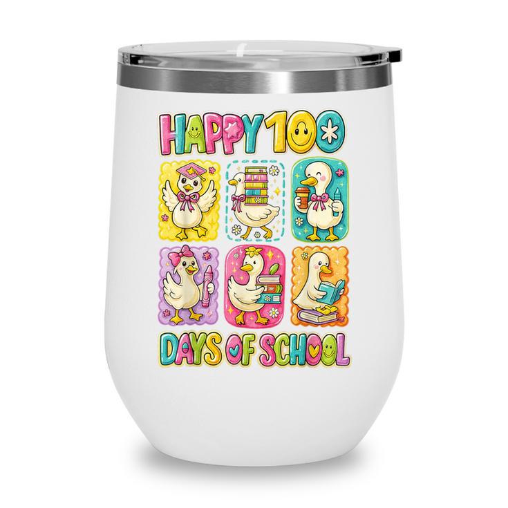HUGvyn Happy 100 Days Of School Teacher Goose Preppy Books Wine Tumbler HUGvyn Happy 100 Days Of School Teacher Goose Preppy Books Wine Tumbler