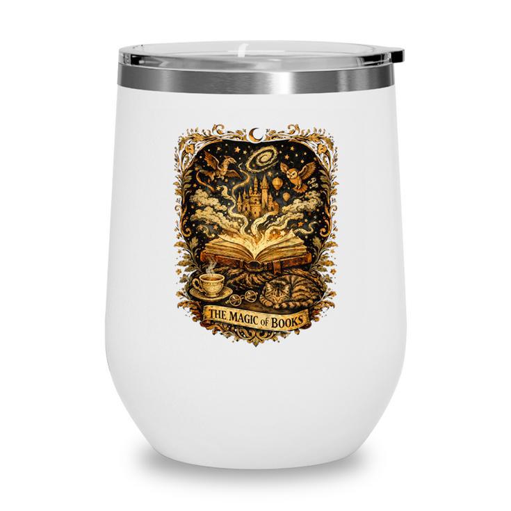 The Magic Of Books Vintage Style Reading Lover Cat & Tea Wine Tumbler The Magic Of Books Vintage Style Reading Lover Cat & Tea Wine Tumbler