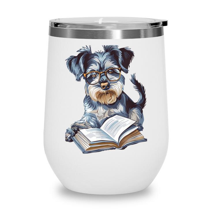 Nerdy Schnauzer Dog Book Lover Glasses Cute Pet For Men Women Kids Wine Tumbler