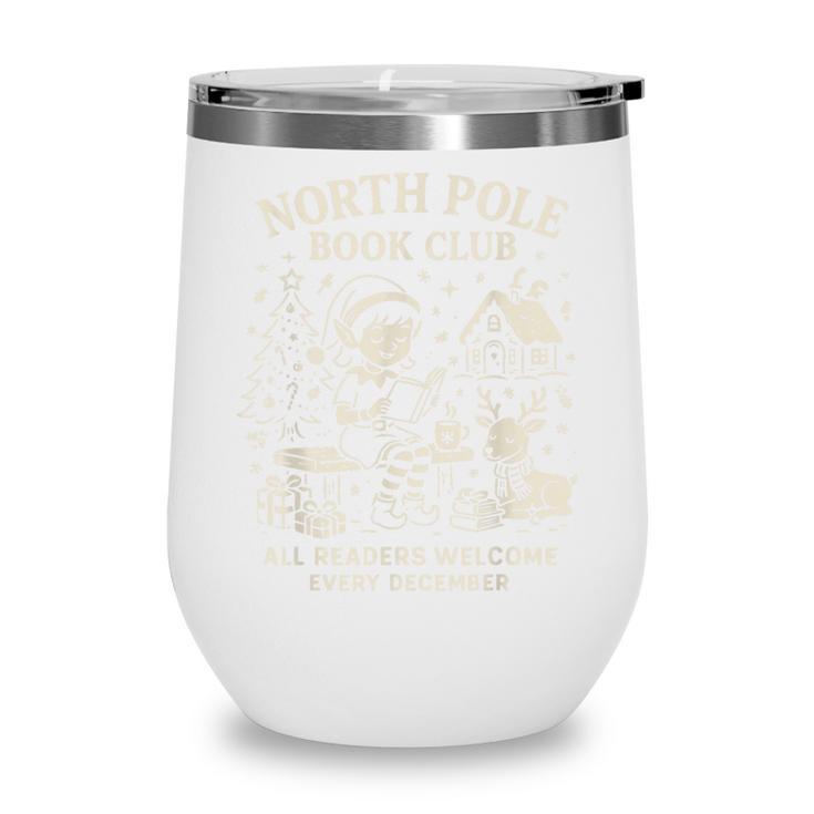 North Pole Book Club Christmas Elf Bookish Retro Graphic Wine Tumbler