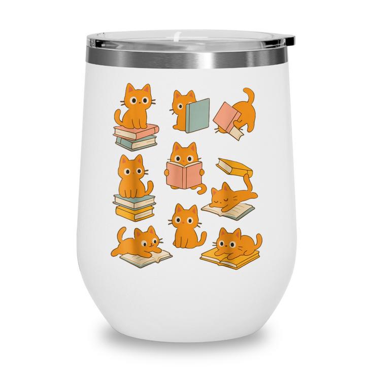 Orange Cats Reading Books Cat Lover Wine Tumbler Orange Cats Reading Books Cat Lover Wine Tumbler