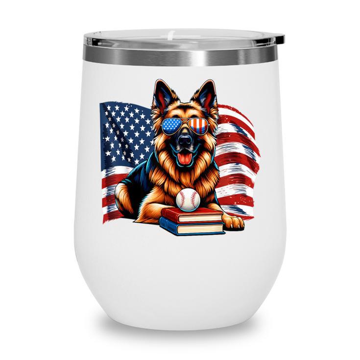 Patriotic German Shepherd Dog Books Baseball American Flag Wine Tumbler Patriotic German Shepherd Dog Books Baseball American Flag Wine Tumbler