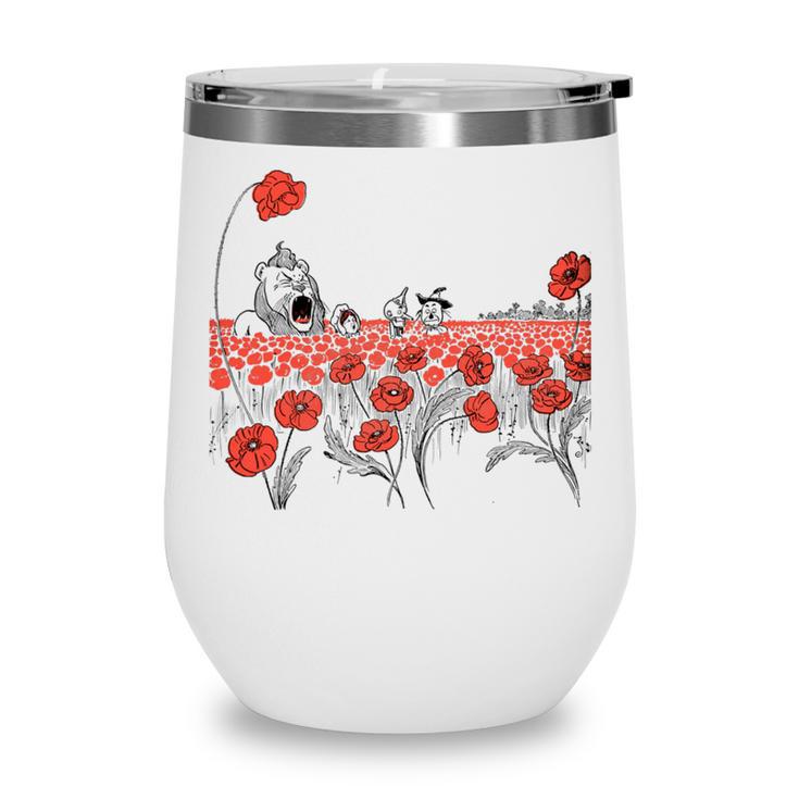 Poppy Field Wizard Of Oz Cowardly Brave Lion Book Wine Tumbler