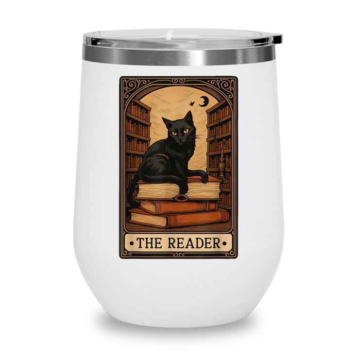 The Reader Cat Book Reading Halloween Tarot Card Wine Tumbler The Reader Cat Book Reading Halloween Tarot Card Wine Tumbler