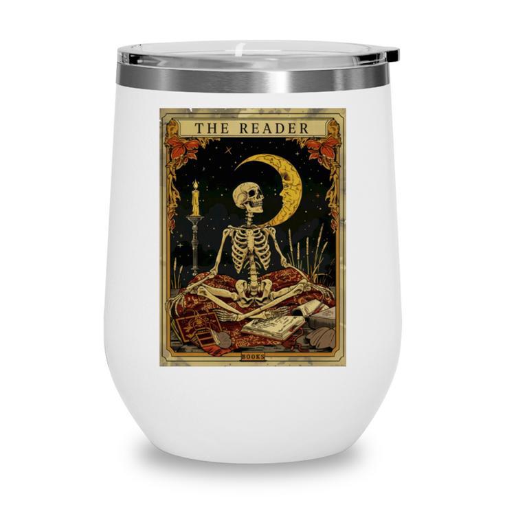 The Reader Tarot Card Book Lover Skeleton Art Goth Style Wine Tumbler