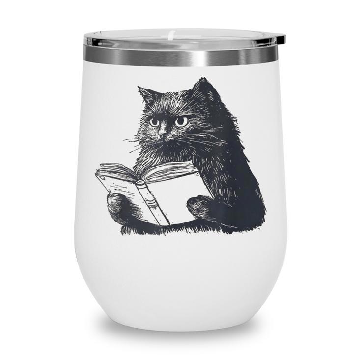Reading Cat Cat Book Lover Wine Tumbler