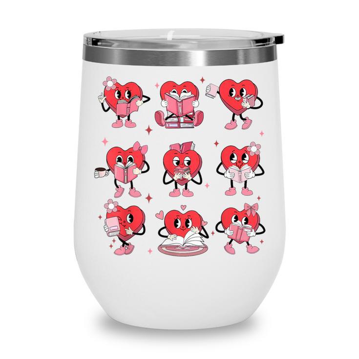 Reading Heart Book Valentines Day Teacher Women Girl Wine Tumbler