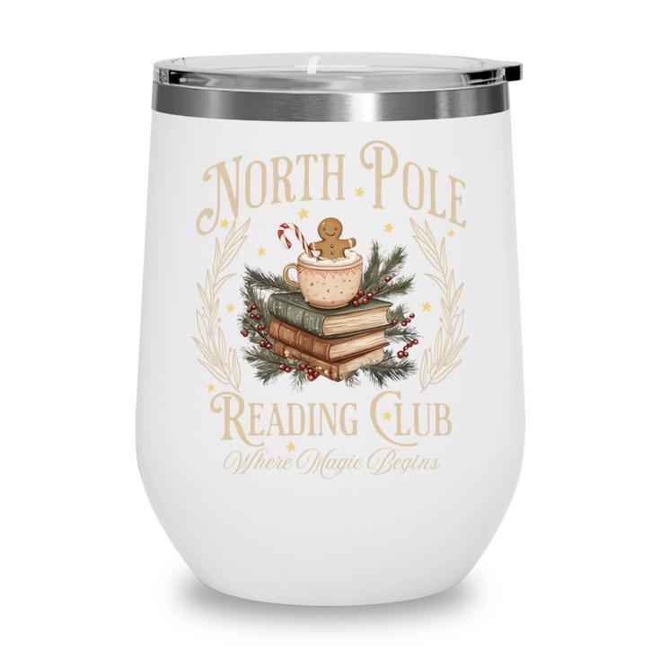Retro North Pole Reading Club Hot Cocoa Book Lovers Xmas Wine Tumbler