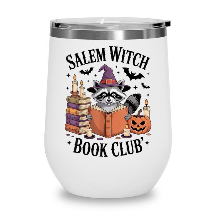 Salem WItch Book Club Halloween Raccoon Witch Reading Book Wine Tumbler