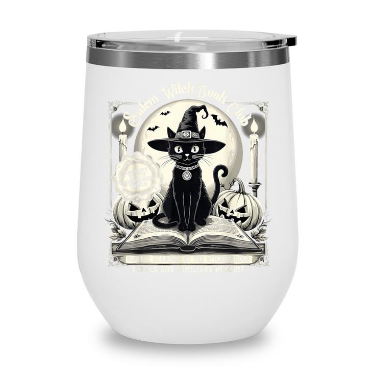 Salem Witch Book Club Vintage Halloween Cat Book Lover Wine Tumbler