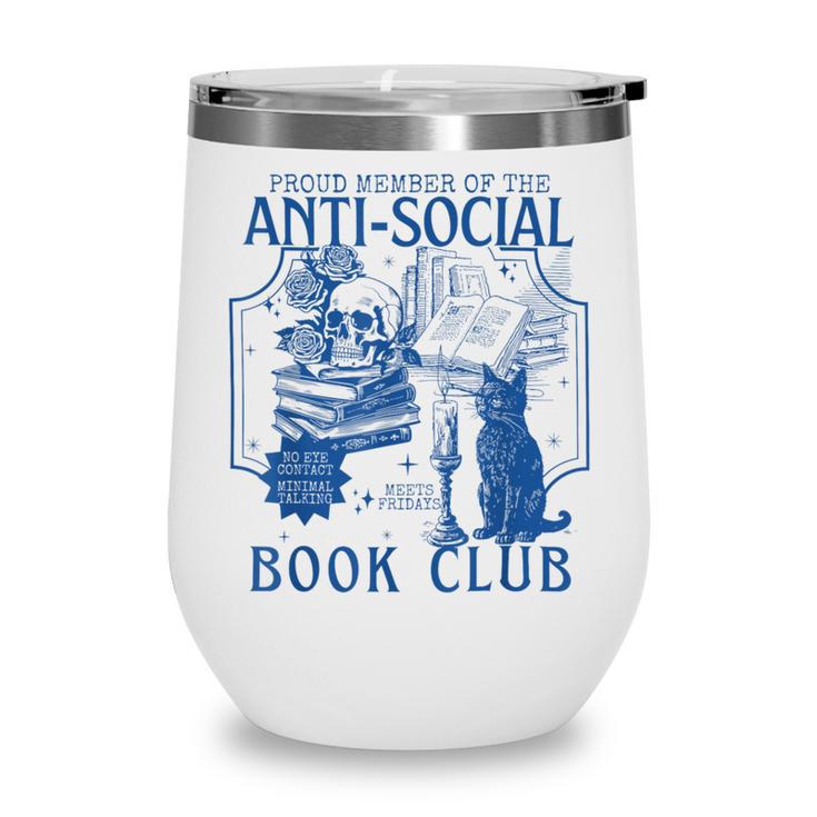 Sarcastic Anti Social Book Club Cat Skull Book Lover Wine Tumbler