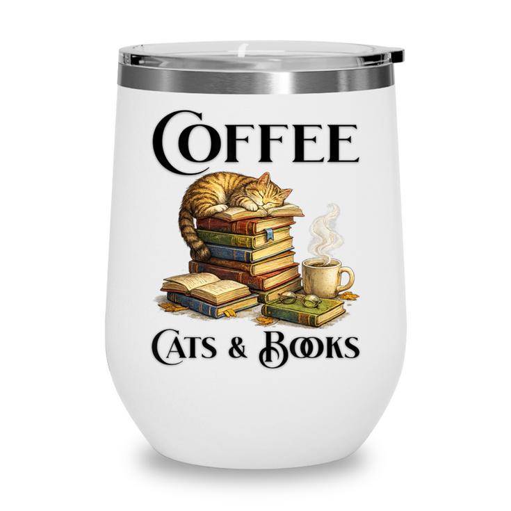 Sleeping Cat And Books With Coffee Lover Wine Tumbler