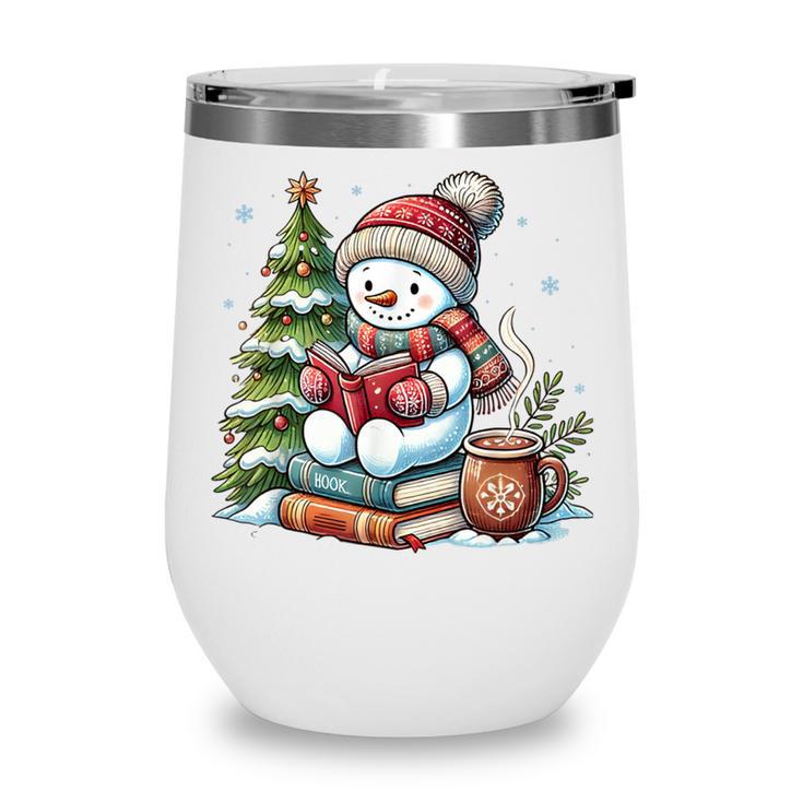 Snowman Reading Book Lovers Christmas Librarian Bookworm Wine Tumbler