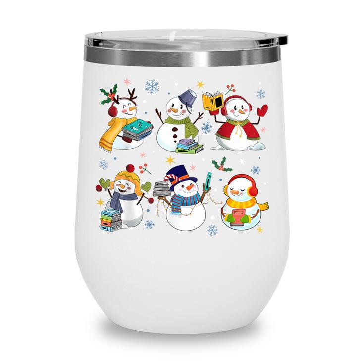 Snowman Reading Books Teacher Christmas Librarian Bookworm Wine Tumbler