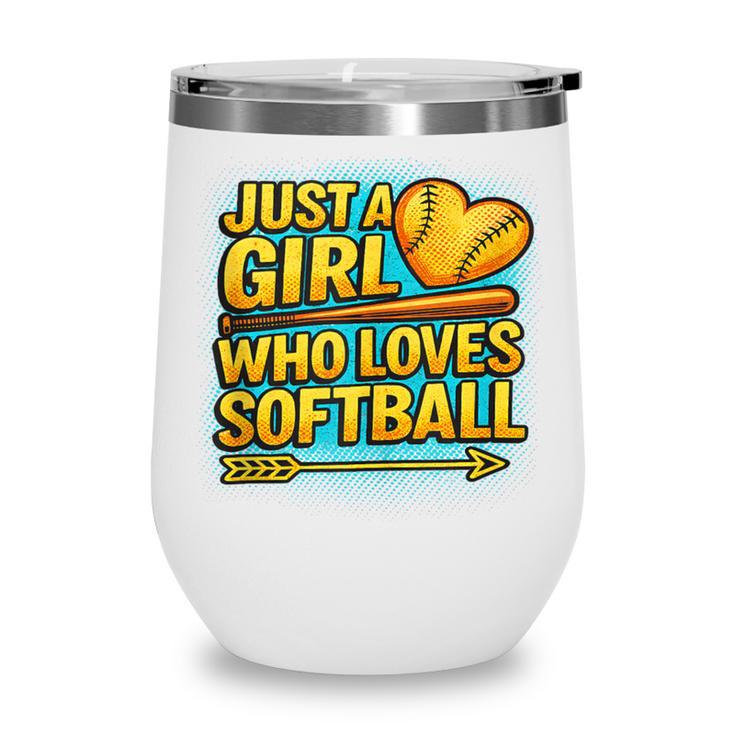Softball Just A Girl Comic Book Style Graphic For Teens Wine Tumbler
