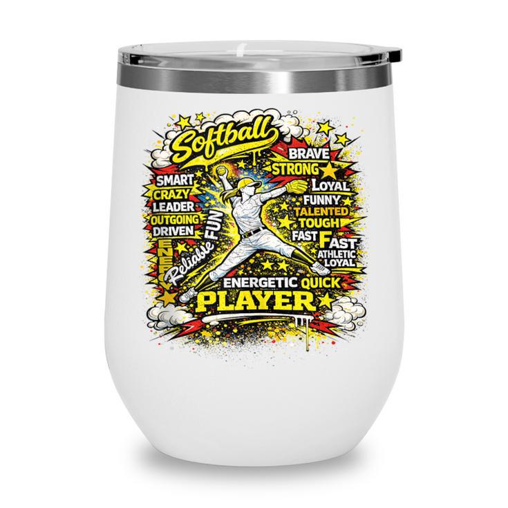 Softball Pitcher Best Traits Brave Retro Pop Comic Book Art Wine Tumbler
