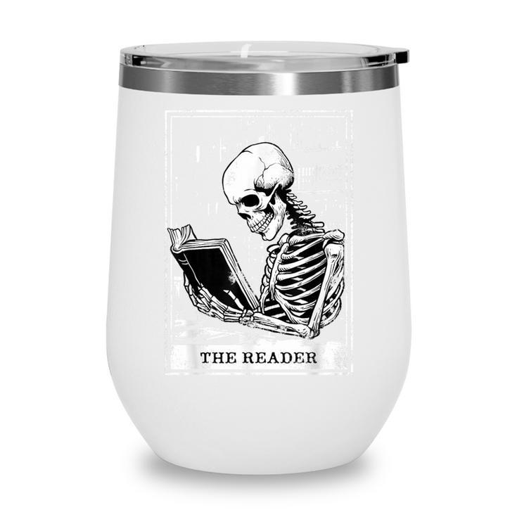 Tarot Card Shirt The Reader Tarot Skeleton Reading Book Wine Tumbler