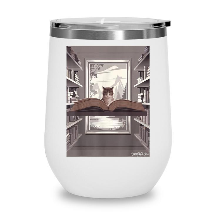 Totally Weird Tees Cat Library Book Reading Literary Wine Tumbler Totally Weird Tees Cat Library Book Reading Literary Wine Tumbler