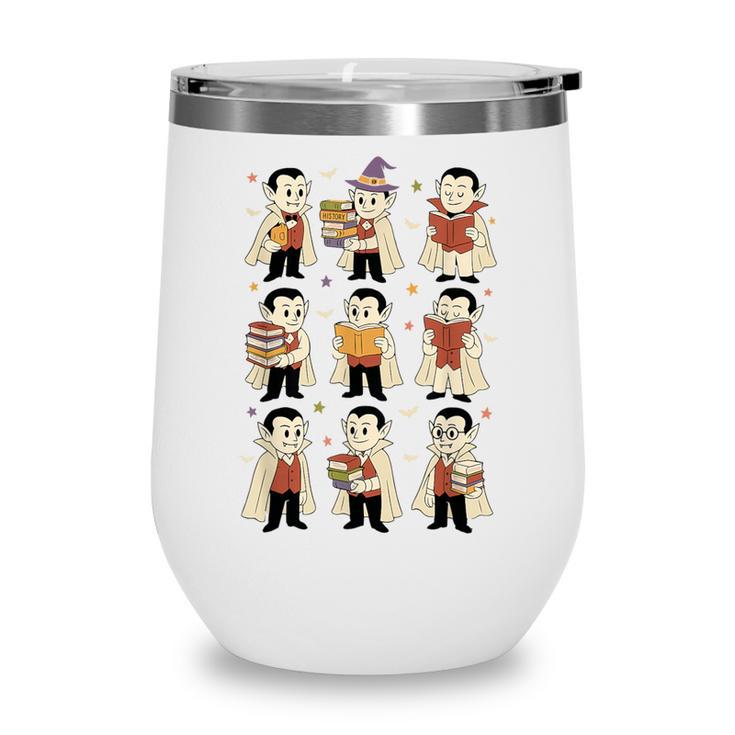 Vampire Reading Books Halloween Cute Teens Kids Wine Tumbler