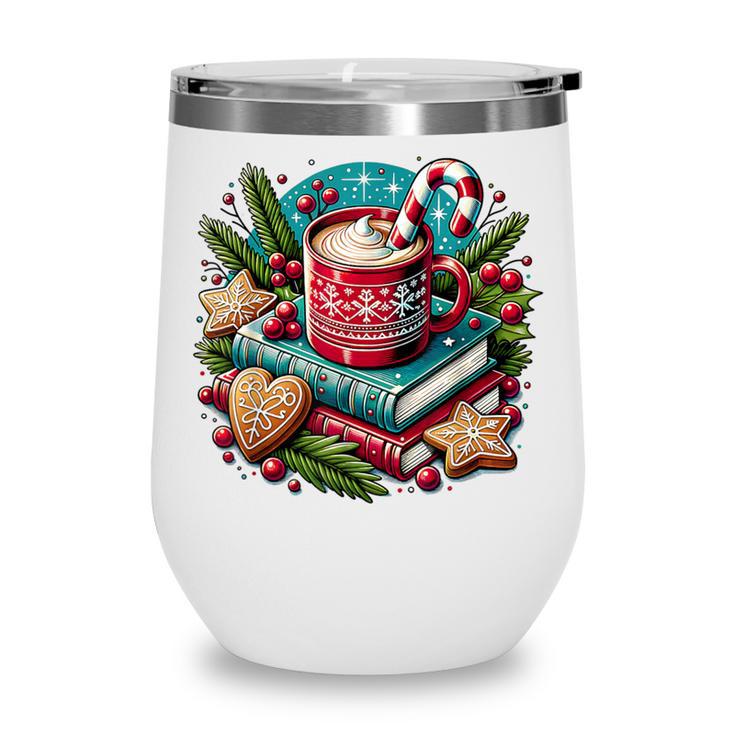 Vintage Cozy Winter Hot Cocoa Books Gingerbread Book Lovers Wine Tumbler