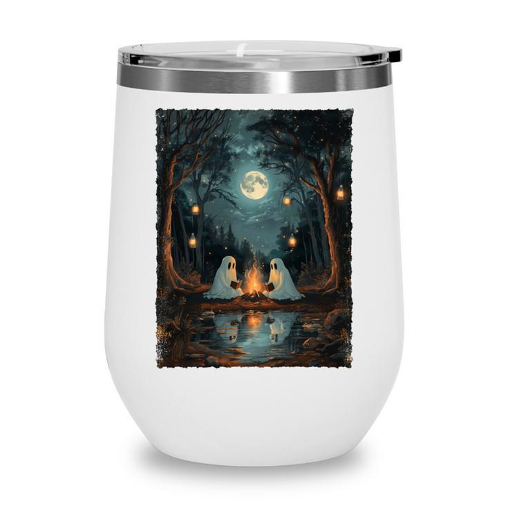 Vintage Ghost Book Reading Camping Gothic Halloween Teachers Wine Tumbler