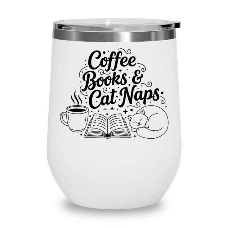 Vintage Retro Coffee Books & Cat Naps Wine Tumbler