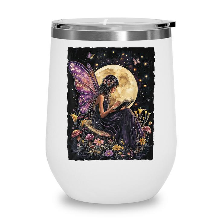 Whimsical Book Fairy Reading Bookish Fairycore Wine Tumbler